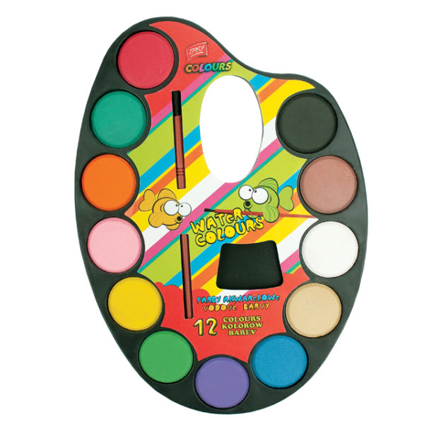 EASY - Vodové farby - maliarska paleta 12 farieb - vodové farby - anilinove farby - vodovky - vodove farby anilinove - vodove farby pre deti - anilinove vodove farby