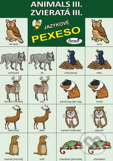 Jazykové pexeso: Animals III. / Zvieratá III. -  jazykové pexeso -  pexeso angličtina -  pexeso nemčina -  pexeso na učenie cudzích jazykov -  ako deti učiť cudzie jazyky -  ako deti učiť slovíčka v cudzích jazykoch