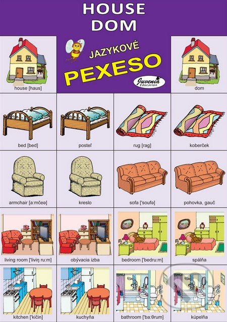 Jazykové pexeso: House / Dom -  jazykové pexeso -  pexeso angličtina -  pexeso nemčina -  pexeso na učenie cudzích jazykov -  ako deti učiť cudzie jazyky -  ako deti učiť slovíčka v cudzích jazykoch