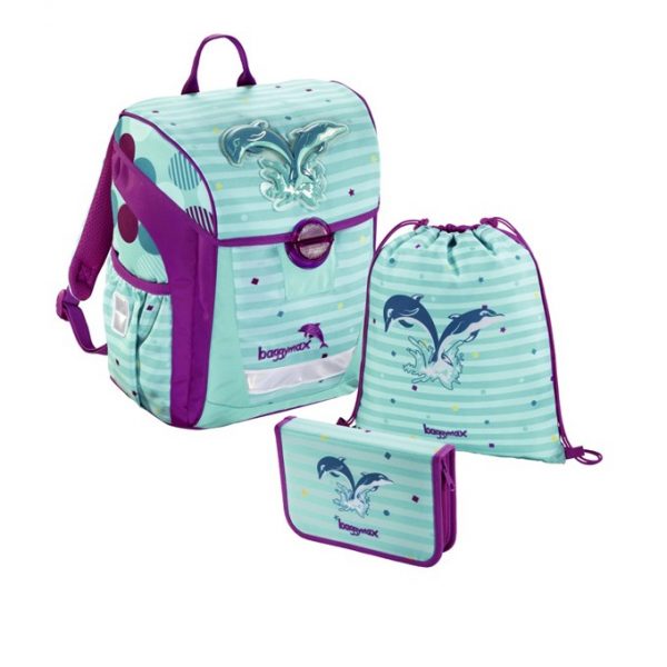 Hama Baggymax Trikky Delfíny – 3-dielna súprava - školské tašky pre prvákov sety -  školské aktovky pre prvákov sety -  školská taška pre prváka set -  školské potreby pre prváka -  aktovky pre prvákov -  školské batohy pre prvákov