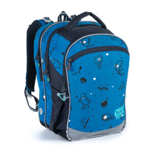 Modrá taška s príšerkami Topgal COCO 21017 - školské tašky - školské tašky pre prvákov- školská taška pre chlapca - školská taška pre drobnné deti - školská taška pre drobnú postavu - školská taška so zipsom - školská taška so zipsami- tašky do školy - školské tašky na kolieskach - tašky pre prvákov