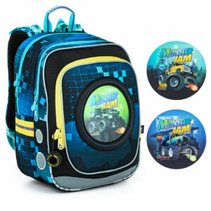 Taška s monster truckmi Topgal ENDY 22013 - školské tašky - školské tašky pre prvákov- školská taška pre chlapca - školská taška pre drobnné deti - školská taška pre drobnú postavu - školská taška so zipsom - školská taška so zipsami- tašky do školy - školské tašky na kolieskach - tašky pre prvákov